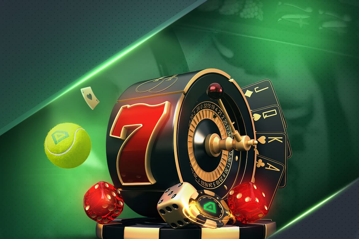 Number 7 on the roulette surrounded by dice, tennis ball and a a poker chip with GemBet logo